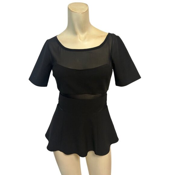 Elizabeth and James Black Sheer Peplum Top Size 0 - Picture 2 of 6